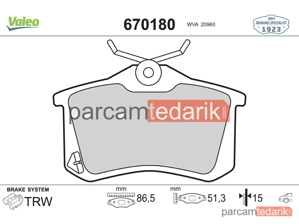 670180 | Fren Balatası (Arka) — Renault Clio III, VW Golf III, VW Passat B3/B4